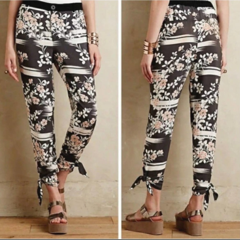 Anthropologie Elevenses Wildflower Tie Ankle Jogger Pants XS